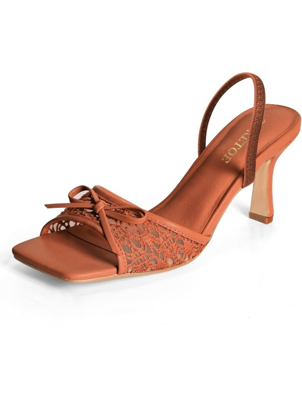 Women's Taupe Soft Leather Square Toe Mesh Knot Bow Kitten Heels Slip On Sandals